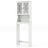 Over The Toilet Storage Cabinet with Double Tempered Glass Doors-White