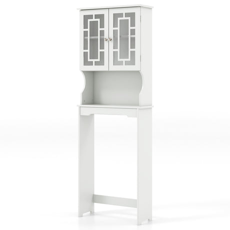 Over The Toilet Storage Cabinet with Double Tempered Glass Doors-White