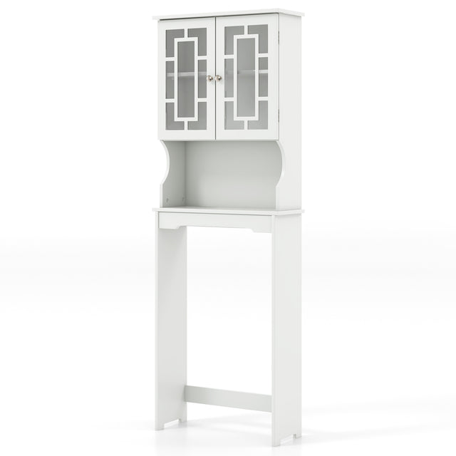 Over The Toilet Storage Cabinet with Double Tempered Glass Doors-White
