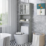 Over The Toilet Storage Cabinet with Double Tempered Glass Doors-Grey