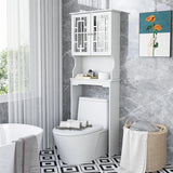 Over The Toilet Storage Cabinet with Double Tempered Glass Doors-White