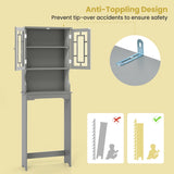 Over The Toilet Storage Cabinet with Double Tempered Glass Doors-Grey