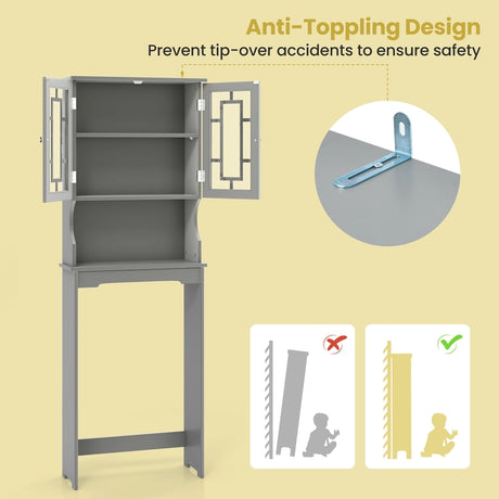 Over The Toilet Storage Cabinet with Double Tempered Glass Doors-Grey
