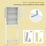 Over The Toilet Storage Cabinet with Double Tempered Glass Doors-White