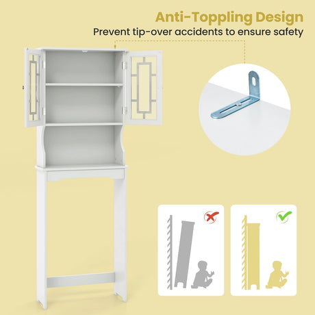 Over The Toilet Storage Cabinet with Double Tempered Glass Doors-White