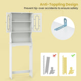 Over The Toilet Storage Cabinet with Double Tempered Glass Doors-White