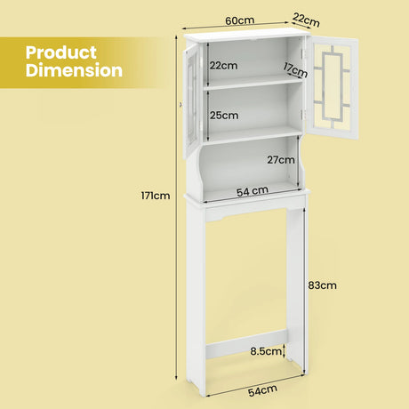 Over The Toilet Storage Cabinet with Double Tempered Glass Doors-White