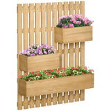 Outsunny Wall-mounted Wooden Garden Planters with Trellis, Drainage Holes and 3 Planter Boxes for Patio, Natural