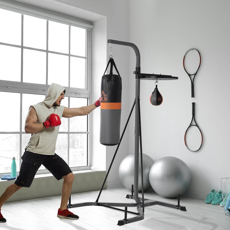 HOMCOM 7.3ft Freestanding Boxing Punch Bag & Speed Ball Station Hanging Frame, Adjustable Boxing Stand, Training Exercise Platform Home Gym Heavy Duty, Grey