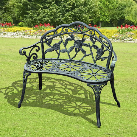 Outsunny Cast Aluminum Garden Bench-Antique Green