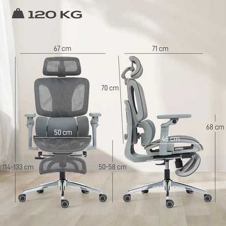 HOMCOM Ergonomic Office Chair, High Back Mesh Desk Chair, Grey