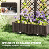 Outsunny Raised Garden Bed with Trellis, Plastic Planter Box with Drainage Holes and Drain Plugs for Climbing Plants, Vegetables, Flowers, Brown