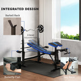 HOMCOM Adjustable Weight Bench with Leg Extension, Barbell Rack, Preacher Curl Pad, Butterfly, Multi-Function Home Gym Bench for Strength Training, Blue