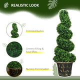 HOMCOM Set of 2 Artificial Plants, Topiary Spiral Boxwood Trees with Pot, for Home Indoor Outdoor Decor, 90cm