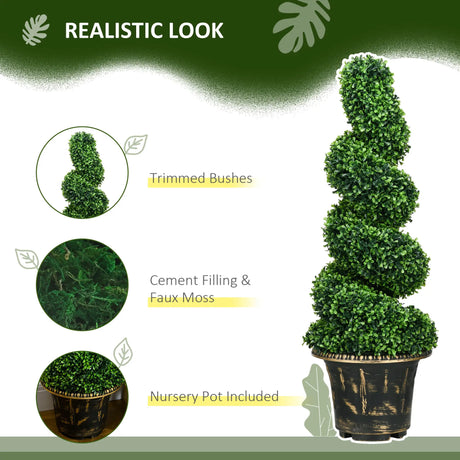 HOMCOM Set of 2 Artificial Plants, Topiary Spiral Boxwood Trees with Pot, for Home Indoor Outdoor Decor, 90cm
