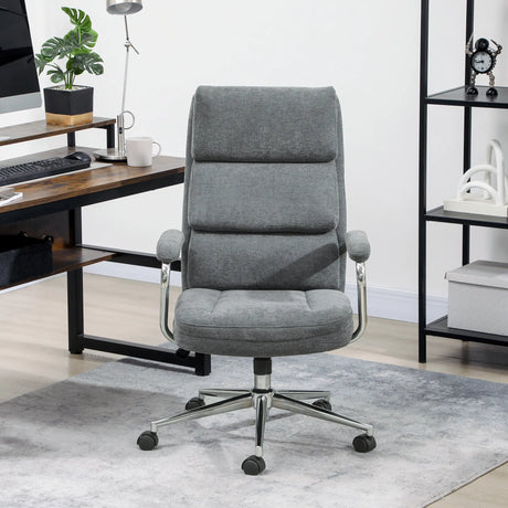 HOMCOM Executive Office Chair, Linen Fabric Computer Desk Chair with Double-Layer Back Cushion, Tilt Function, Height Adjustable for Home, Charcoal Grey