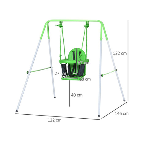 Outsunny Kids Swing, Steel Nursery Swing, with Seatbelt, High Support Back, Front Guard, for Ages 6-36 Months - Green