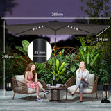 Outsunny 3 x 2 m Garden Parasol Umbrella with LED Solar Light, Parasol Cover, Outdoor Market Patio Umbrella, Black