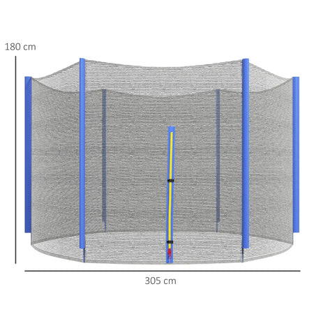SPORTNOW 10ft Trampoline Net Replacement with 6 Plastic Pole Covers, Weather-Resistant Trampoline Netting Replacement with Zipped Entrance, Poles Not Included, Blue