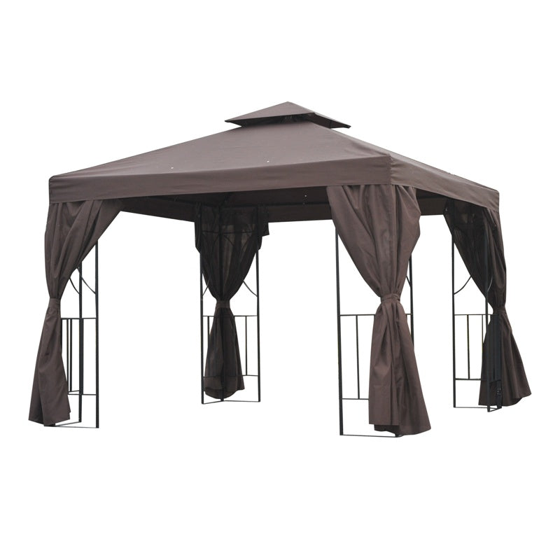 Outsunny 3 x 3 m Garden Gazebo Double Roof Marquee Patio Wedding Party Tent Canopy Shelter with Sidewalls, (Brown)