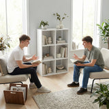 HOMCOM Industrial Style Storage Shelf, Bookcase, Bookshelf with 6 Compartments, for Living Room, Home Study, White Wood Effect
