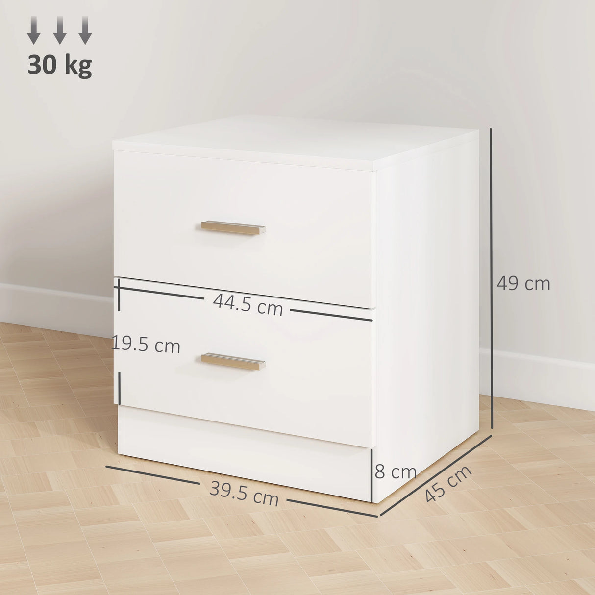 HOMCOM Bedside Table with 2 Drawers, Modern Nightstand, Cabinet Drawers Side Storage Unit for Bedroom, Living Room