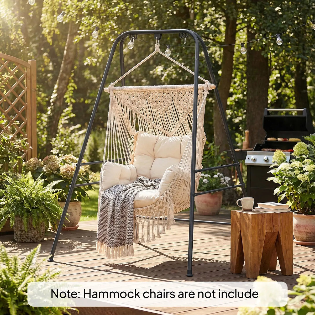 Outsunny Hammock Chair Stand Only, 150KG Load Capacity, for Indoor Outdoor, Black