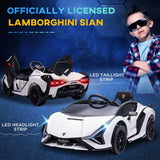 HOMCOM Lamborghini Sian Licensed 12V Kids Electric Ride On Car 2 Motors Toy Car with Remote Control Music Lights MP3 for 3-5 Years White