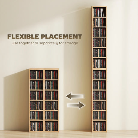 HOMCOM Set of 2 CD Media Display Shelf Unit Tower Rack with Adjustable Shelves, Natural