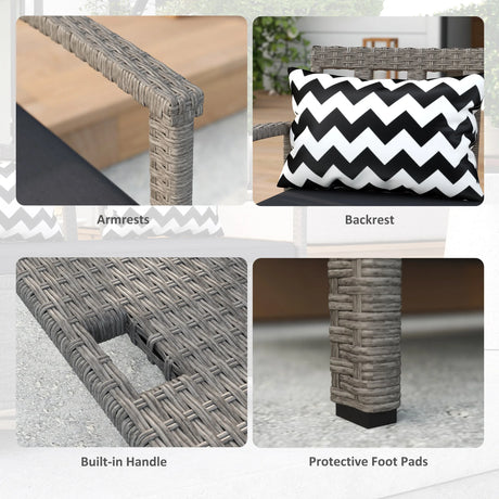 Outsunny 160L Storage Two-Seater Rattan Bench - Grey