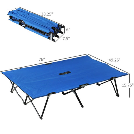 Outsunny Double Camping Cot Bed, with Bag - Blue