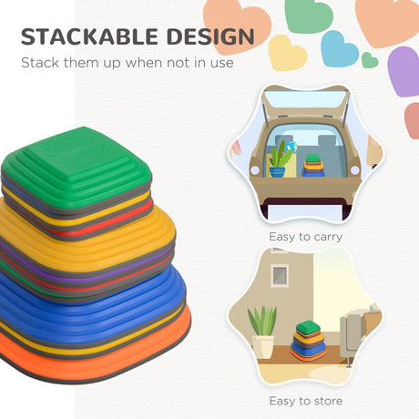 AIYAPLAY Balance Stepping Stones for Kids, 11Piece Non-Slip Stackable River Stones, Obstacle Courses for Balance and Motor Skills