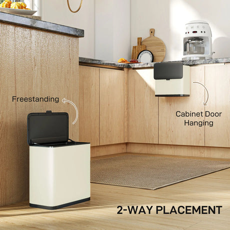 HOMCOM 8L Hanging Kitchen Bin, Rubbish bin with Lid and Removable Inner Bucket for Kitchen Cabinet Door, Under Sink, Office