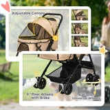 PawHut Pet Stroller Pushchair Foldable Travel Dog Cat Carriage w/ Reversible Handle Brake Basket