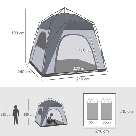 Outsunny 4 Person Automatic Camping Tent, Outdoor Pop Up Tent, Portable Backpacking Dome Shelter, Light Grey