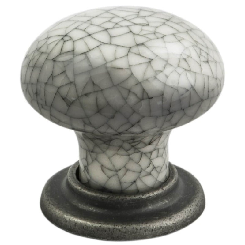 FTD PORCELAIN KNOB WITH FINISHED BASE 35MM - ANTIQUE STEEL/MIDNIGHT BLUE CRACKLE GLAZE - 28 ( 37 ) - EACH