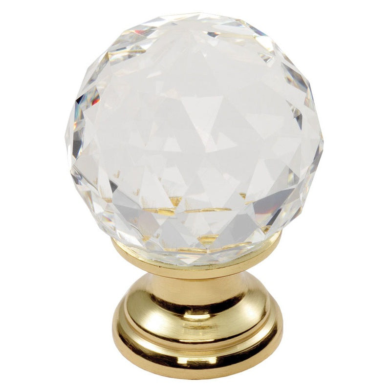 FTD CRYSTAL FACETED KNOB WITH FINISHED BASE 25MM - POLISHED BRASS - 18 ( 25 ) - EACH