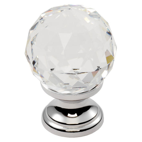 FTD CRYSTAL FACETED KNOB WITH FINISHED BASE 25MM - POLISHED CHROME - 18 ( 25 ) - EACH