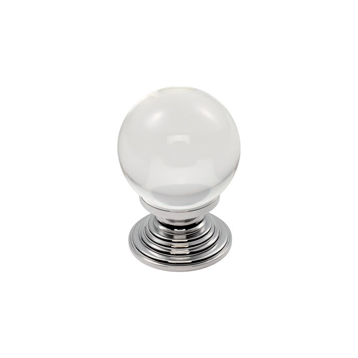 FTD CRYSTAL BALL KNOB WITH FINISHED BASE 27MM - CLEAR TRANSLUCENT CHROME - 28 ( 30 ) - EACH