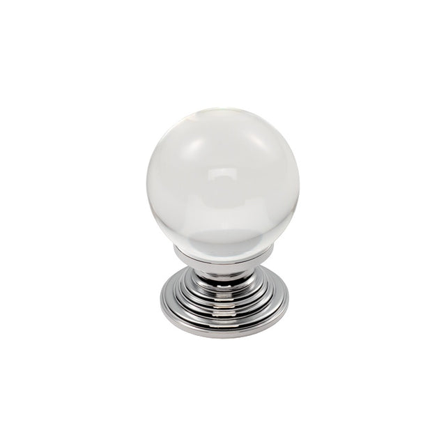 FTD CRYSTAL BALL KNOB WITH FINISHED BASE 27MM - CLEAR TRANSLUCENT CHROME - 28 ( 30 ) - EACH