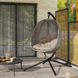 Outsunny Hanging Egg Chair, Folding Texteline Swing Hammock with Side Pocket, Cushion and Stand for Indoor Outdoor, Patio Garden Furniture, Khaki