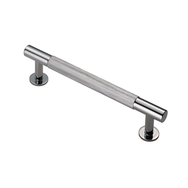 KNURLED CABINET PULL HANDLE 128MM C/C - POLISHED CHROME - EACH