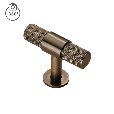 KNURLED CABINET T-BAR KNOB - ANTIQUE BRASS - EACH