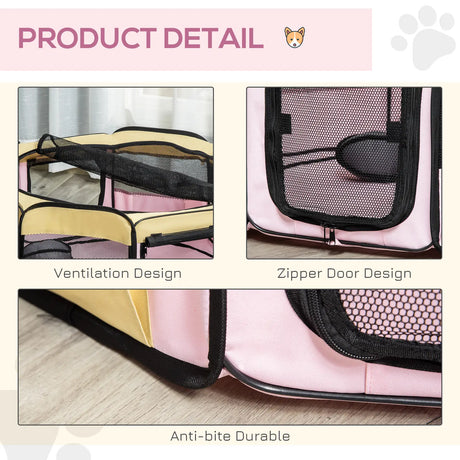 PawHut Fabric Pet Whelping Box Dog Cat Puppy Playpen Rabbit Guinea Pig Play Pen in Pink With Carry Bag Small Dia 90 x 41Hcm