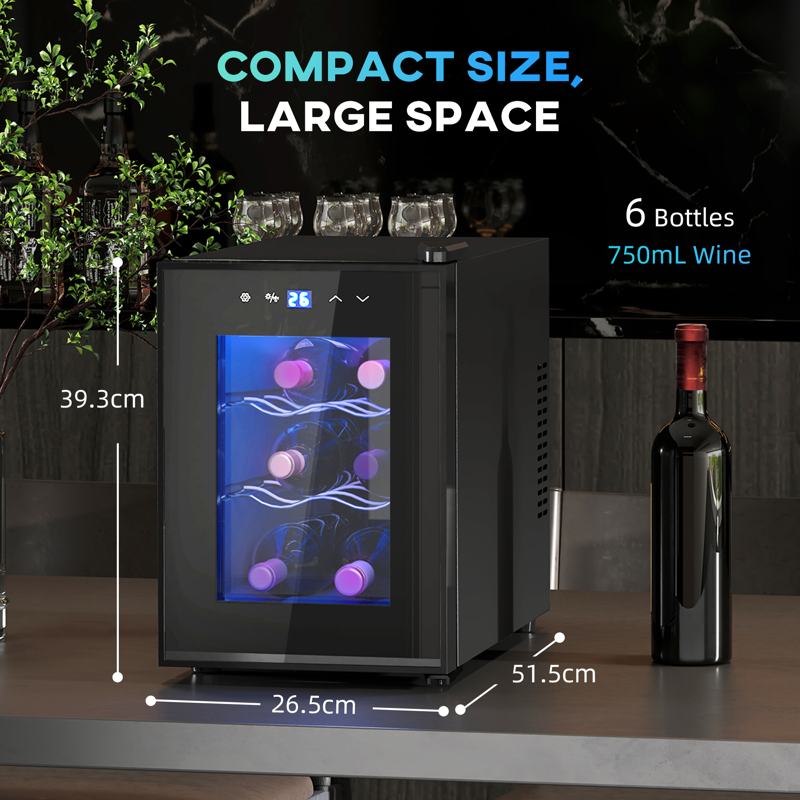 HOMCOM Six Bottle 8-18℃ Countertop Wine Fridge - Black