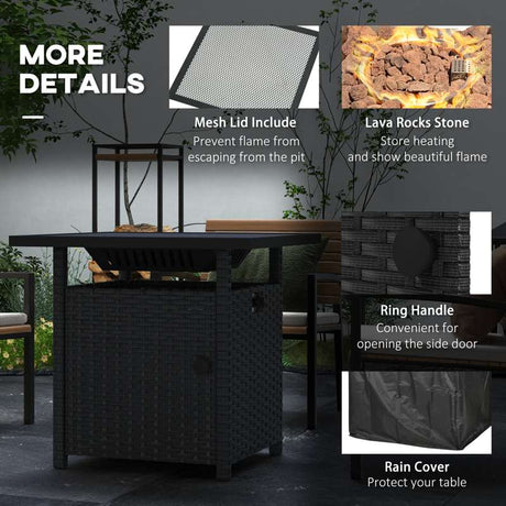 Outsunny 72.5 x 72.5cm 50,000 BTU Fire Pit Table, with Cover - Black