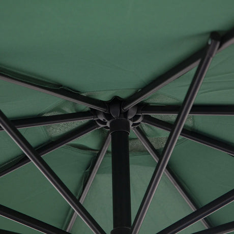 Outsunny 3(m) Banana Parasol Hanging Cantilever Umbrella with Crank Handle, 8 Ribs and Cross Base for Outdoor, Sun Shade, Dark Green