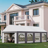 Outsunny 8 x 4m Galvanised Party Tent, Marquee Gazebo with Sides, Eight Windows and Double Doors, for Parties, Wedding and Events