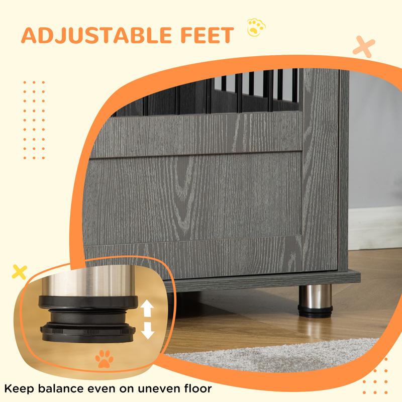 PawHut Dog Crate Table for Medium and Large Dogs with Magnetic Door for Indoor Use, 60 x 55 x 70 cm, Grey