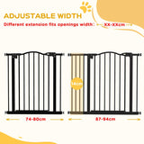 PawHut Metal 74-94cm Adjustable Pet Gate Safety Barrier w/ Auto-Close Door Black